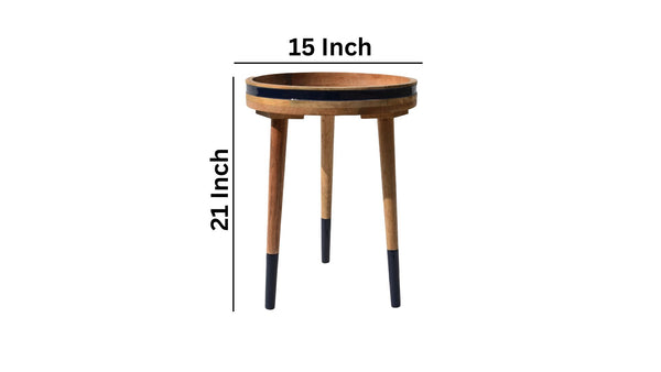 Checkered Decal work Round Side Wooden Table