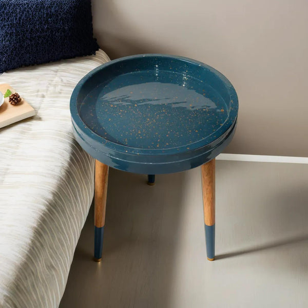 Blue Decal work Round Side Wooden Table