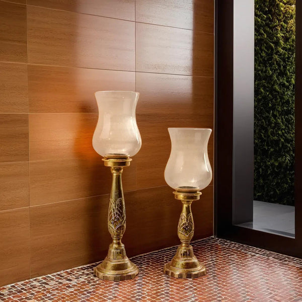 Wooden  Carved Vintage Hurricane Candle Holder, Set of 3 (GD1963)