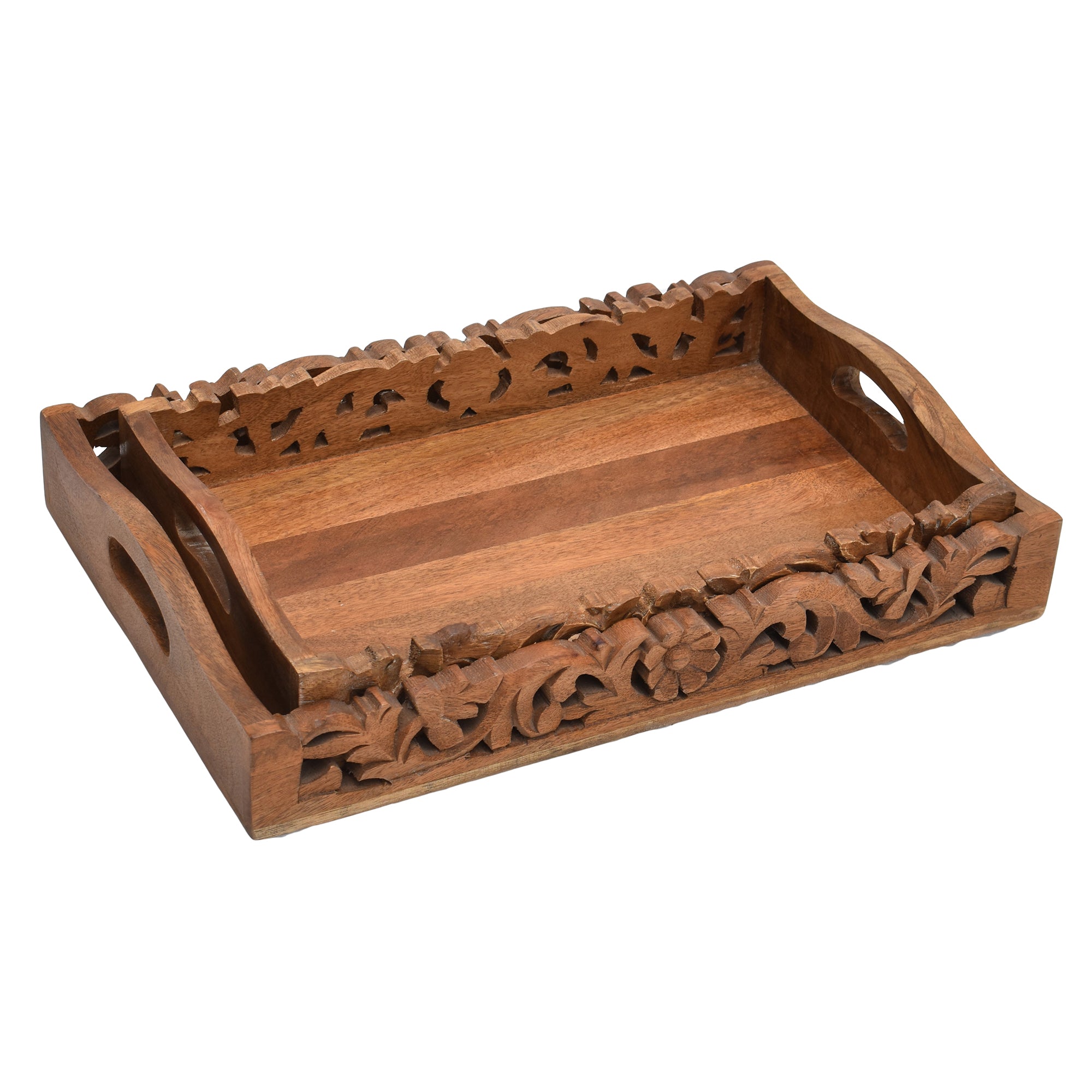 Antique carved dark Wooden Tray S/2