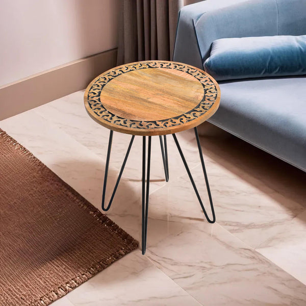 Handcrafted Wooden Table with Iron Metal Legs - Stylish 16x16x19 Inch Rustic Furniture