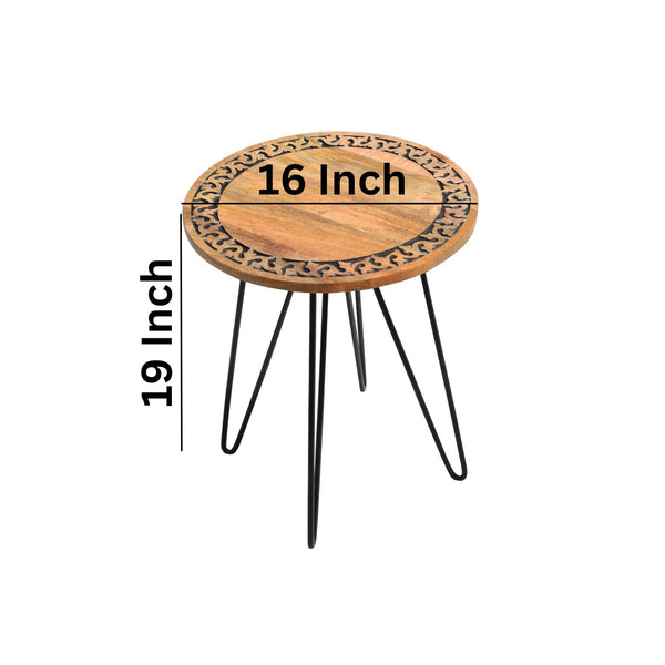 Handcrafted Wooden Table with Iron Metal Legs - Stylish 16x16x19 Inch Rustic Furniture