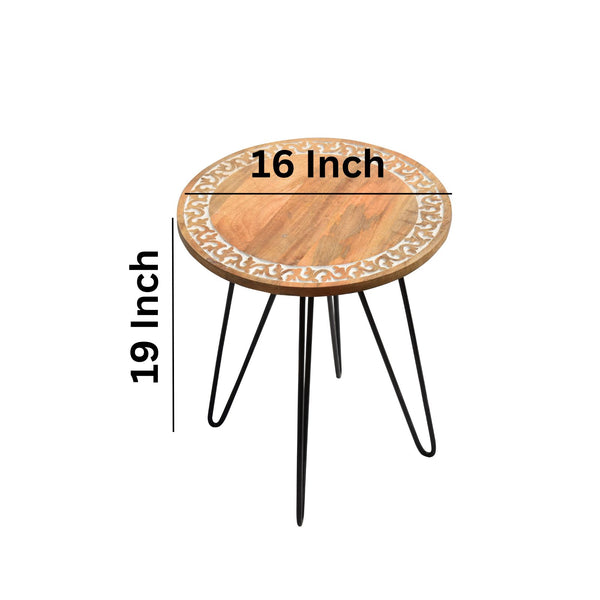 Handcrafted Wooden Table with Iron Metal Legs - Stylish 16x16x19 Inch Rustic Furniture