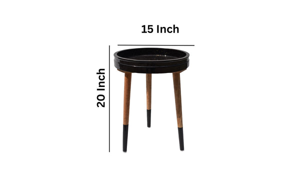 Black Decal work Round Side Wooden Table