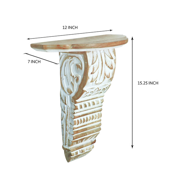 White Wash Carved Wooden Wall Shelf