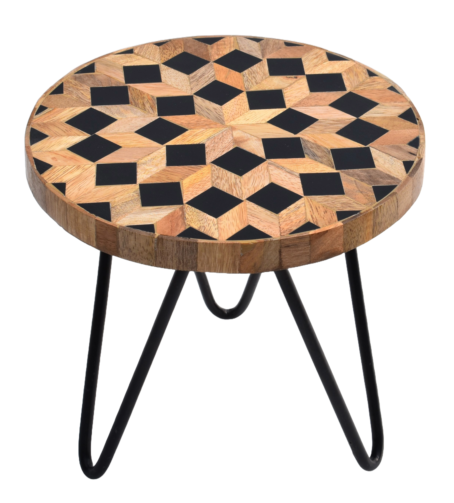 Black & Natural Plant Stand with Wooden Base and Resin Top (20x20cm) | Versatile Indoor/Outdoor Flower Pot Holder, Stool, and Decorative Accent | Modern Home and Garden Decoration