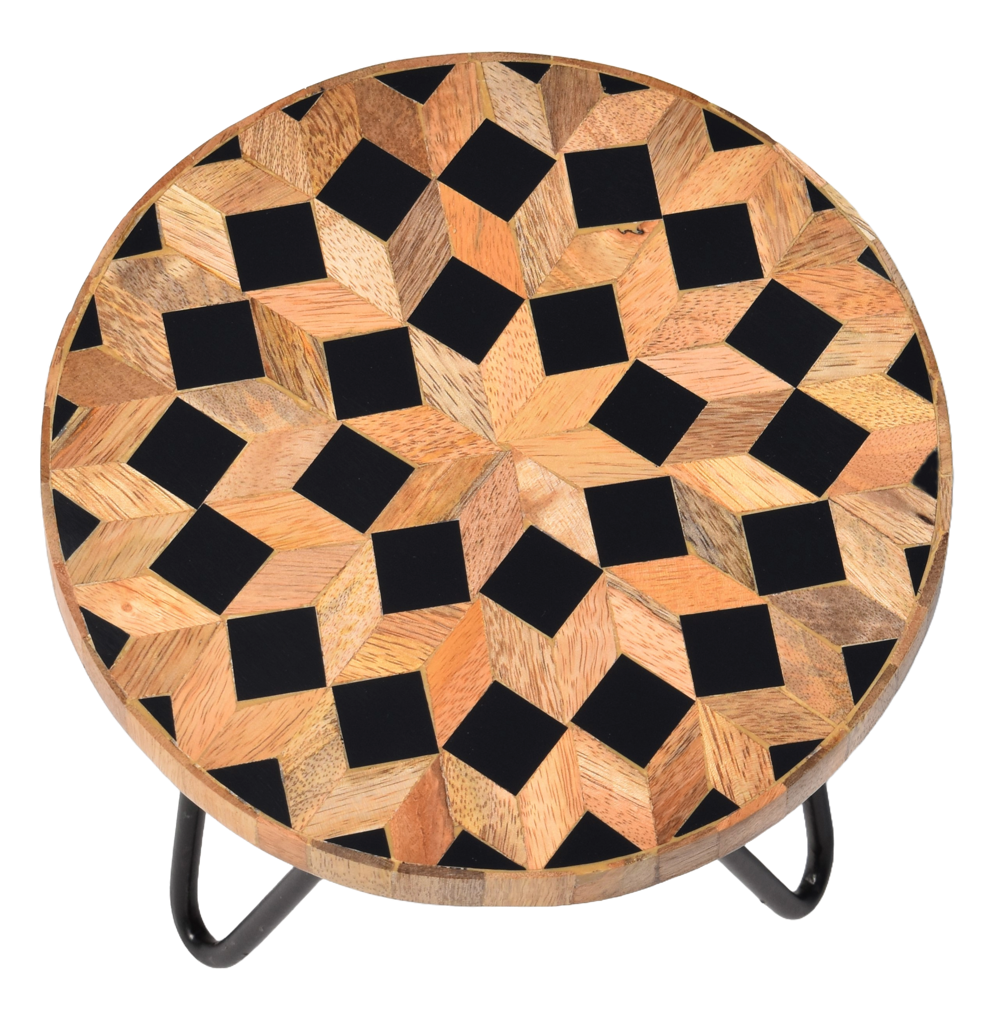 Black & Natural Plant Stand with Wooden Base and Resin Top (20x20cm) | Versatile Indoor/Outdoor Flower Pot Holder, Stool, and Decorative Accent | Modern Home and Garden Decoration