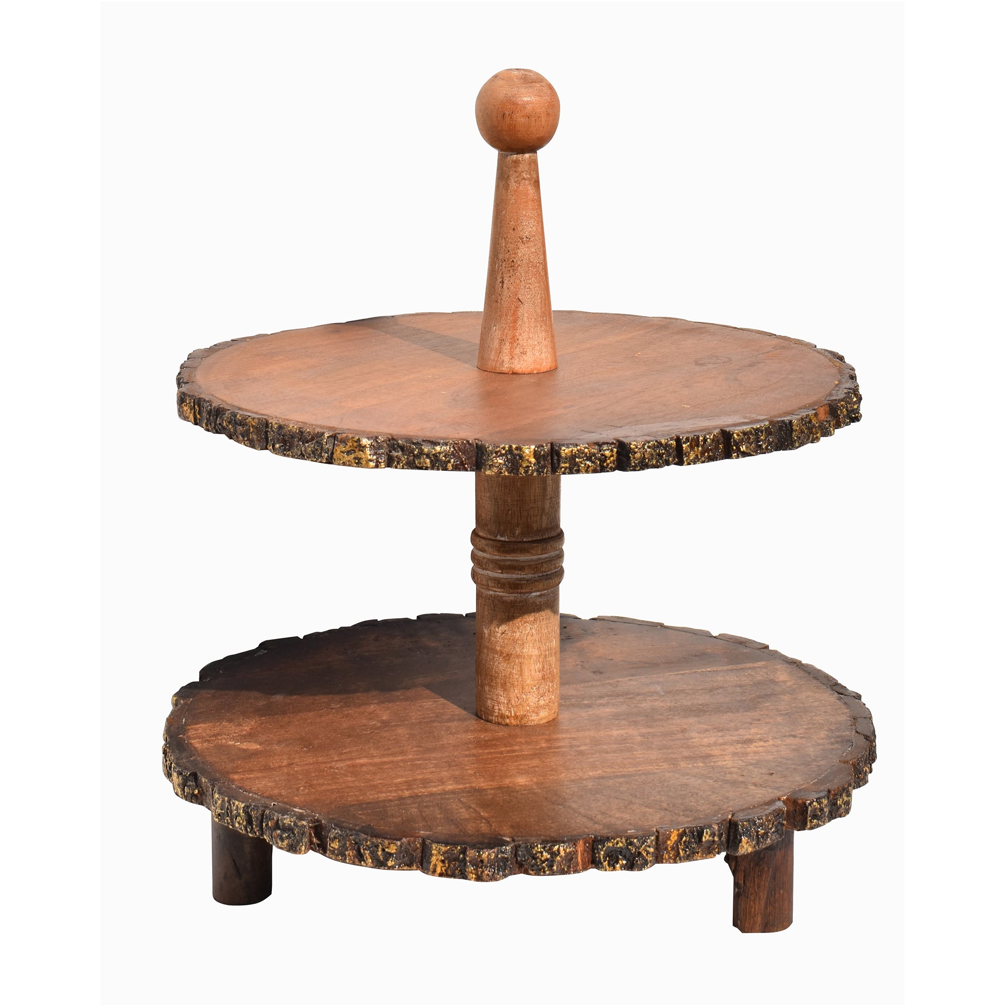 Wooden Multi Story Cake Stand, Dessert Serving Tray Platter,  Cake Cutting Holder, Cake Plate with Bark Pattern Tray Dessert Stand Cupcake Holder