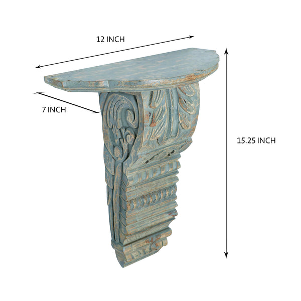 Gray Wash Carved Wooden Wall Shelf