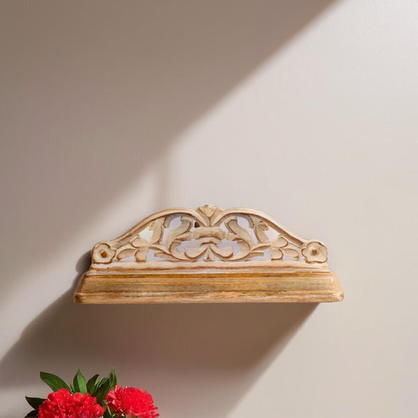 Sleek Wooden Carved White Wall Shelf (GD6049)