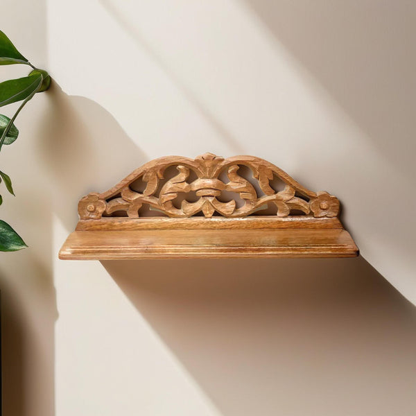 Sleek Wooden Carved Walnut Wall Shelf