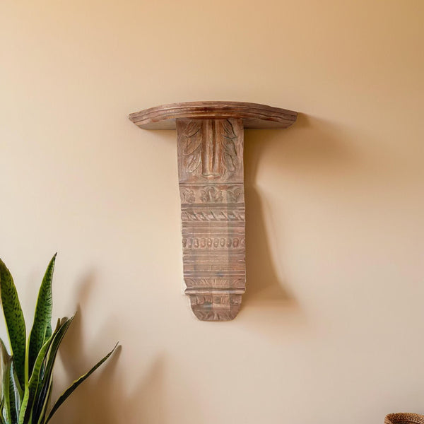 Walnut Carved Wooden Wall Shelf