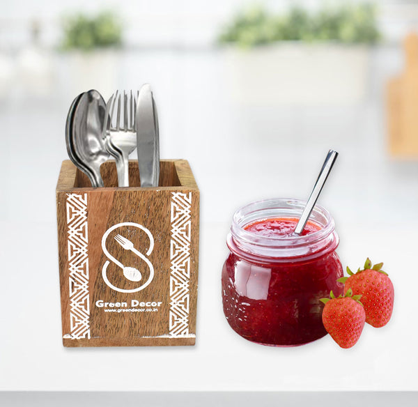 Wooden Cutlery Holder - Tribal Design