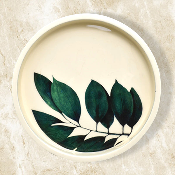 Decal Ivory White Printed, Round Wooden Table (GD1958)